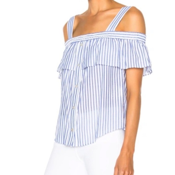 NWT Veronica Beard Lacey Striped Cold-shoulder Top Size 6 - Picture 4 of 10